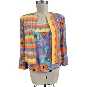A.C. Sport, Sz.8 tank & jacket set Colorful poppy floral print 80s Pastels